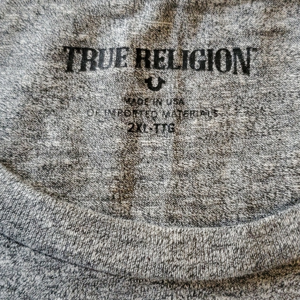 Men Gray/HL Yellow True Religion Shirt Size 2XL - Picture 3 of 4